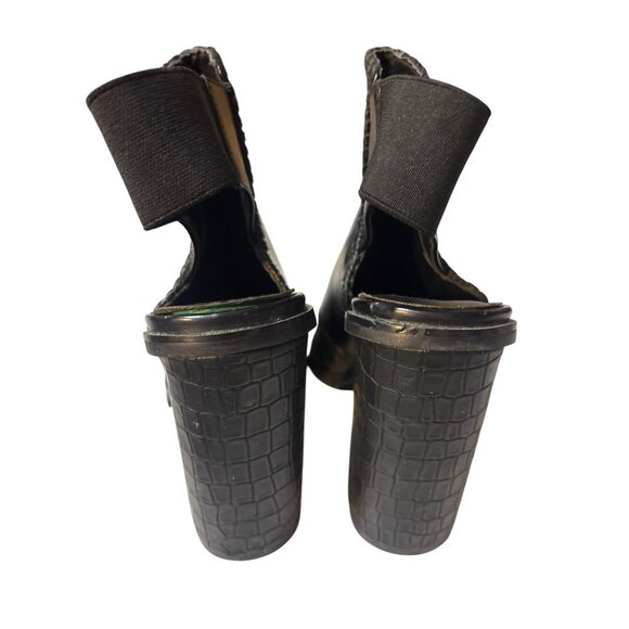 Asos 6 Black Faux Leather Croc Embossed Block Heeled Ankle Boots With Elastic St - Picture 4 of 8